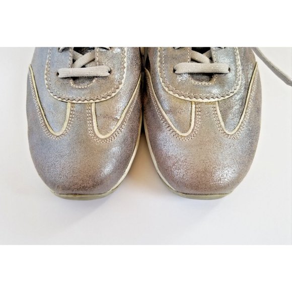 MEPHISTO Yael Metallic Gold Leather Sneakers US 9 UK 6.5 Lace Up Glittery - Picture 13 of 13